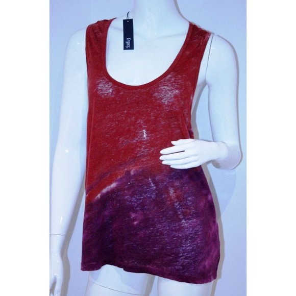 GYPSY 05 Global Village LINEN Racerback TANK Tie Dye TOP Sunset ORANGE Purple S - Picture 3 of 3